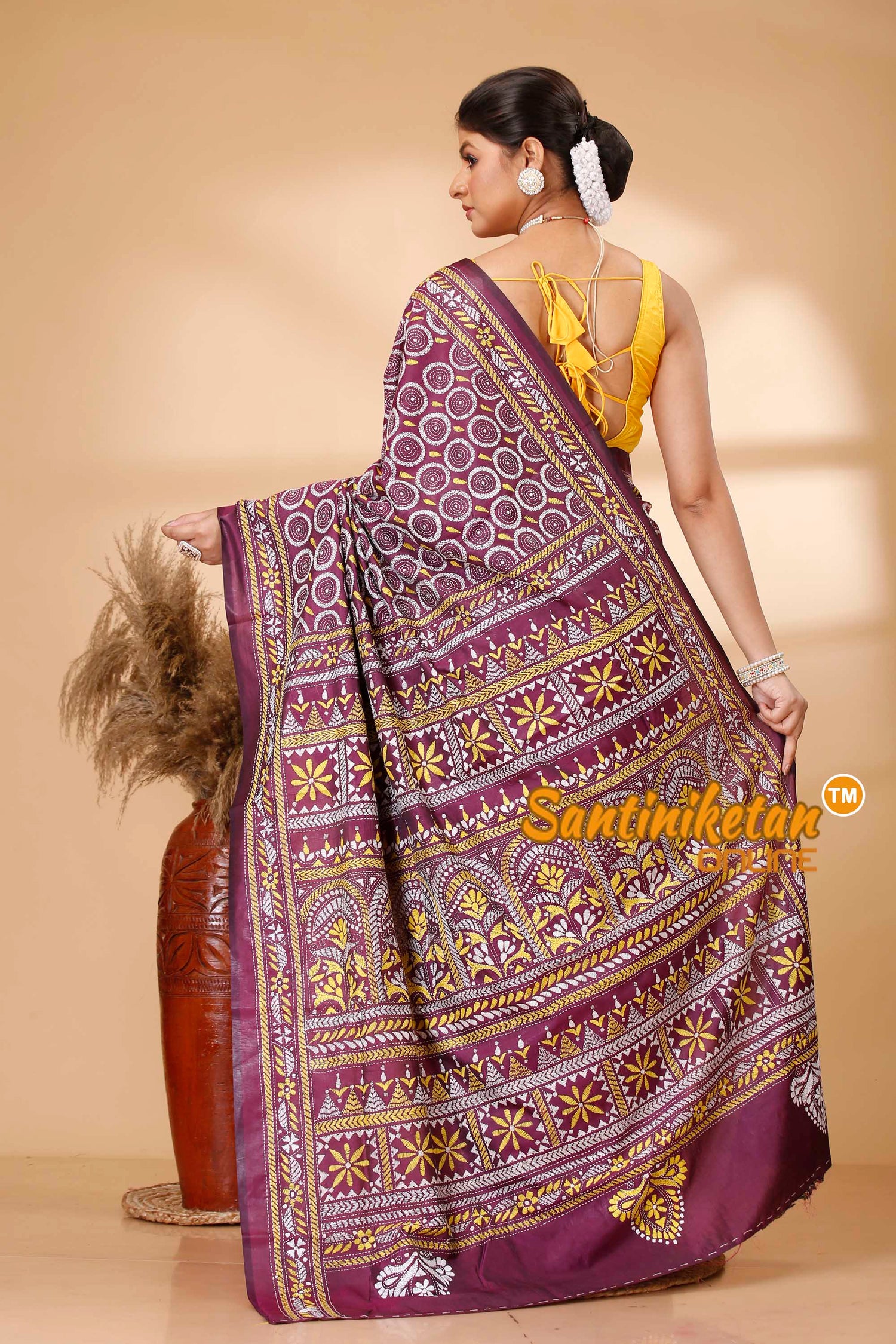 Butter Silk Kantha Stitch Saree SN202521751