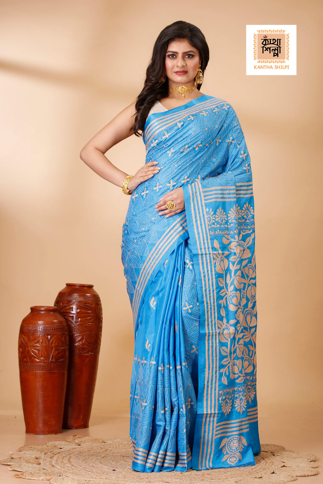 Bangalore Silk Kantha Stitch Saree SN202521782