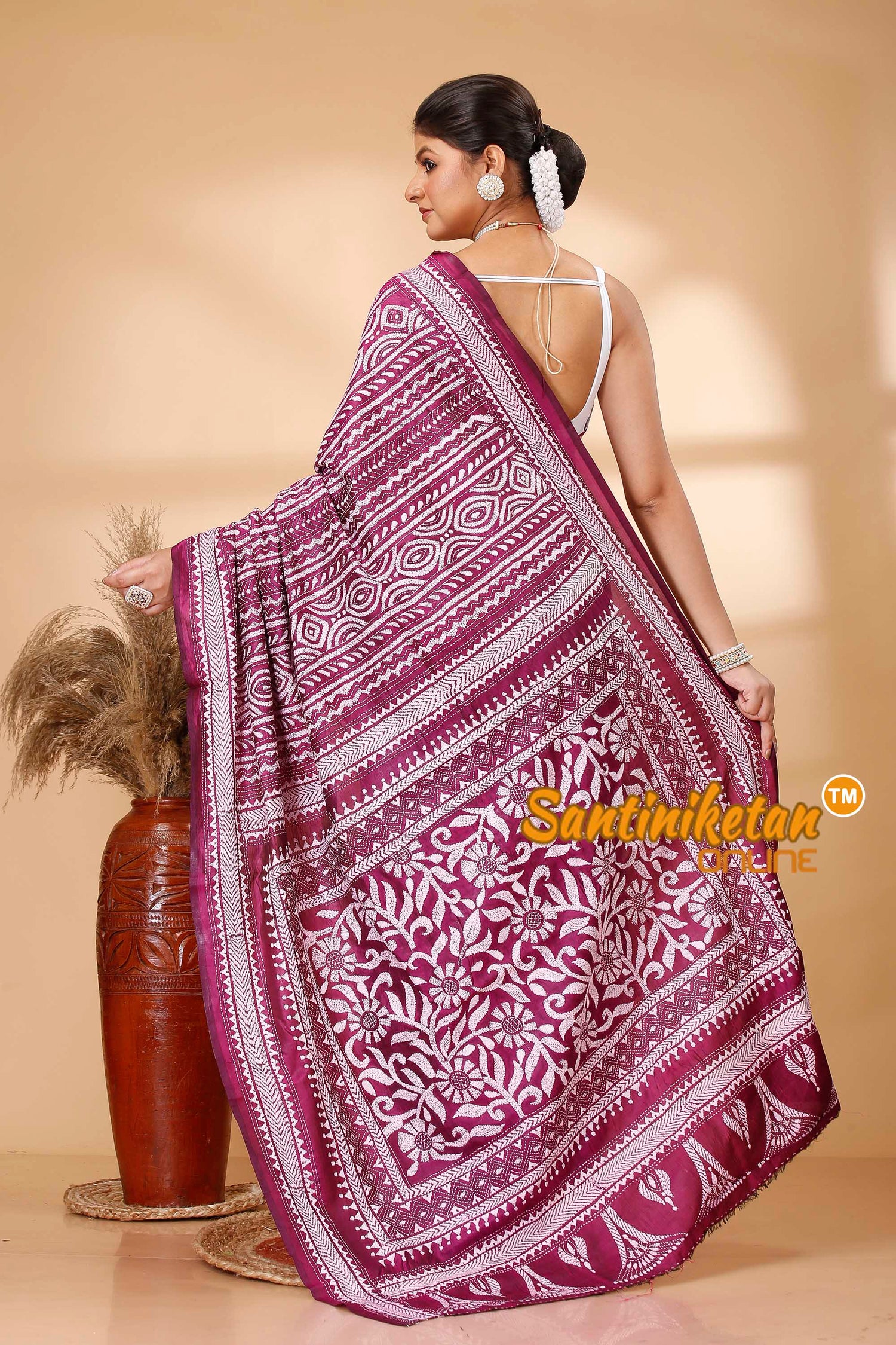 Pure Bangalore Silk Kantha Stitch Saree SN202521793