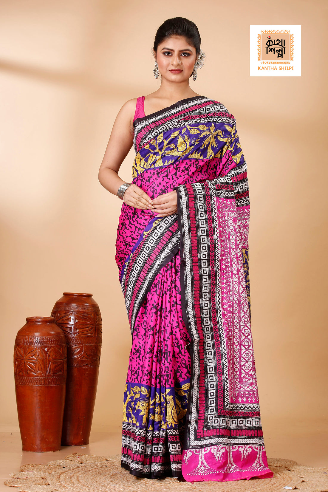 Pure Bangalore Silk Kantha Stitch Saree SN202521807