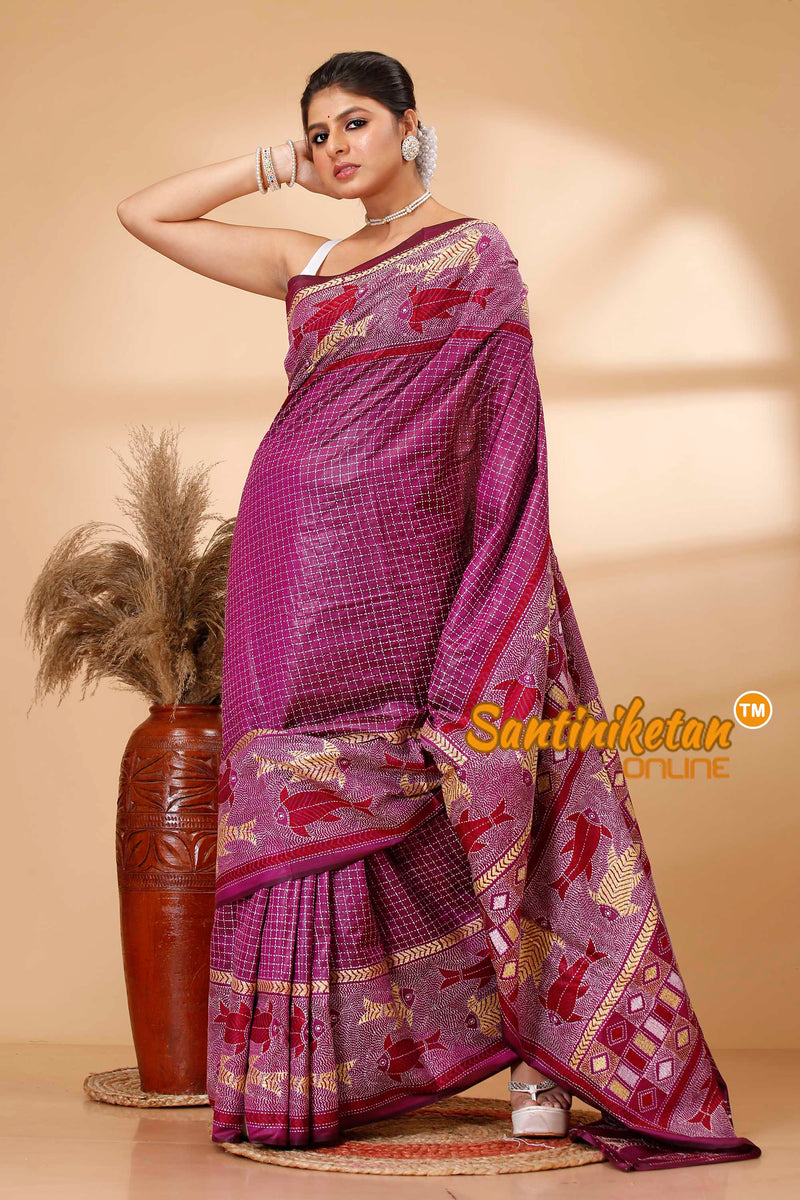 Pure Bangalore Silk Kantha Stitch Saree SN202521806