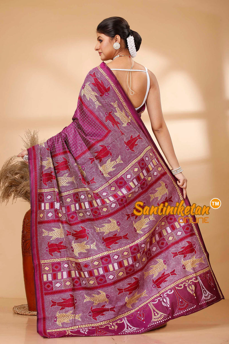 Pure Bangalore Silk Kantha Stitch Saree SN202521806