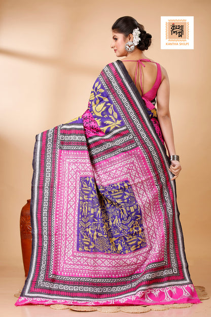 Pure Bangalore Silk Kantha Stitch Saree SN202521807