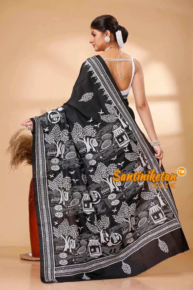 Pure Bangalore Silk Kantha Stitch Saree SN202521830