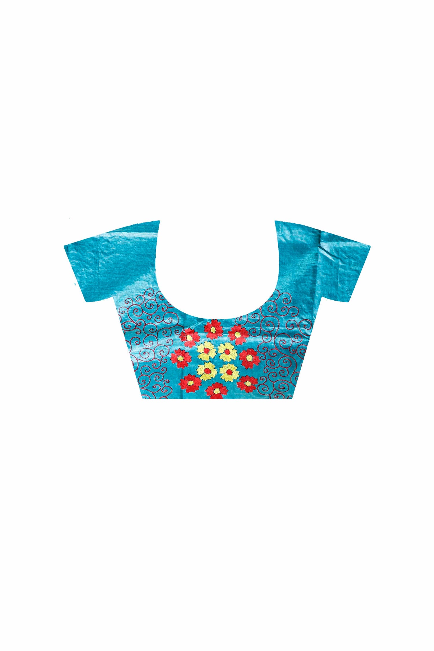 Gachi Tussar Multicolor Thread Work Abstract Line and Sunrising Flower Motif Kantha Stitch Saree