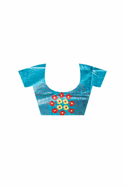 Gachi Tussar Multicolor Thread Work Abstract Line and Sunrising Flower Motif Kantha Stitch Saree