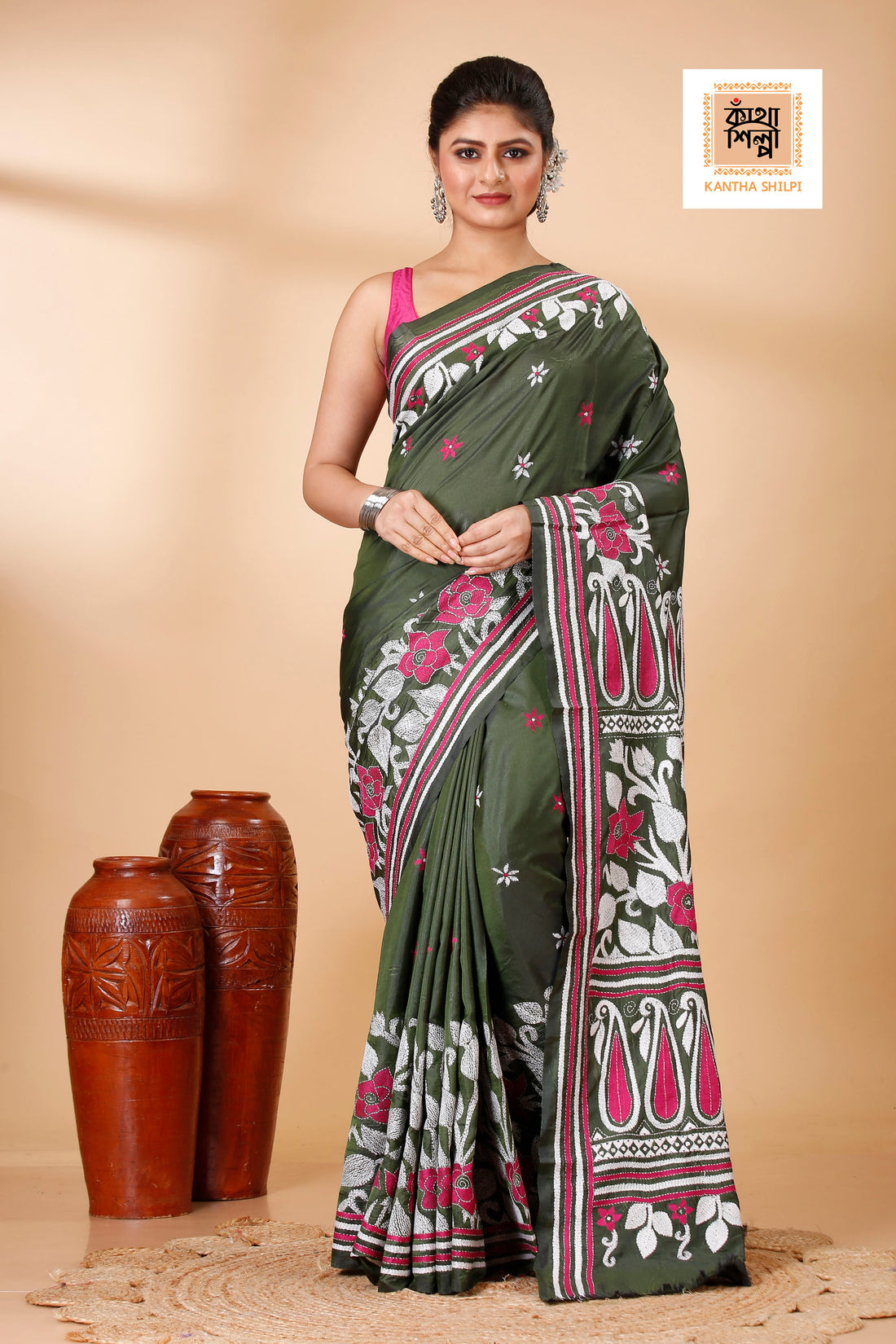 Bangalore Silk Kantha Stitch Saree SN202521874