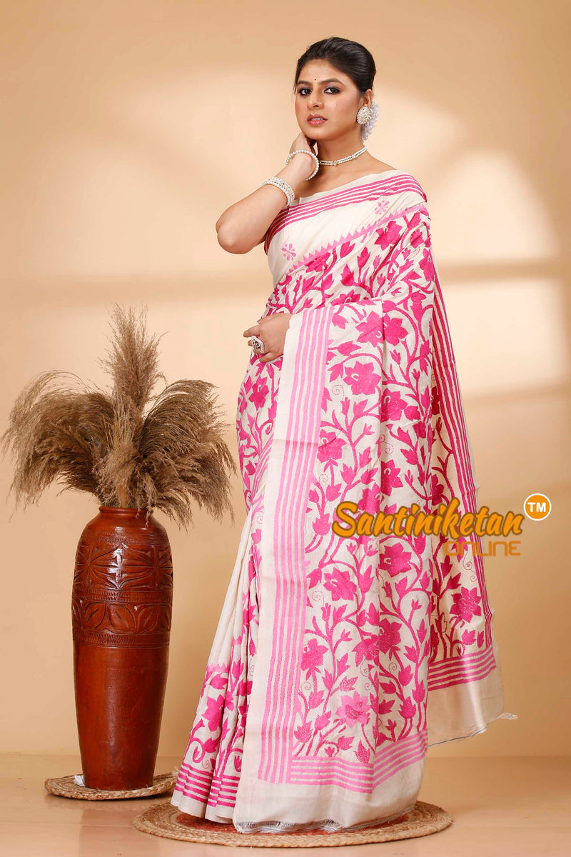 Pure Gachi Tussar Silk Kantha Stitch Saree SN202521872