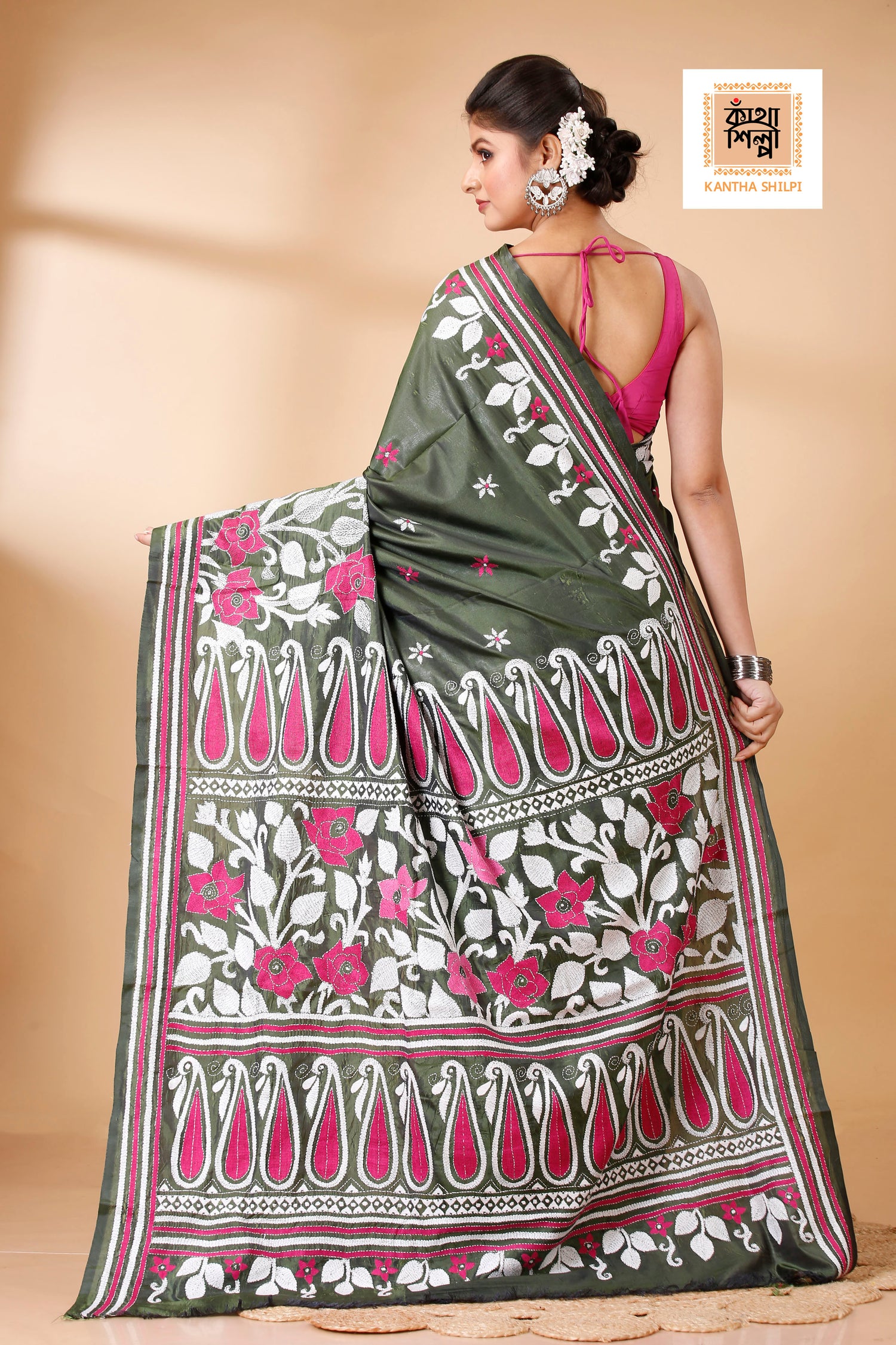 Bangalore Silk Kantha Stitch Saree SN202521874