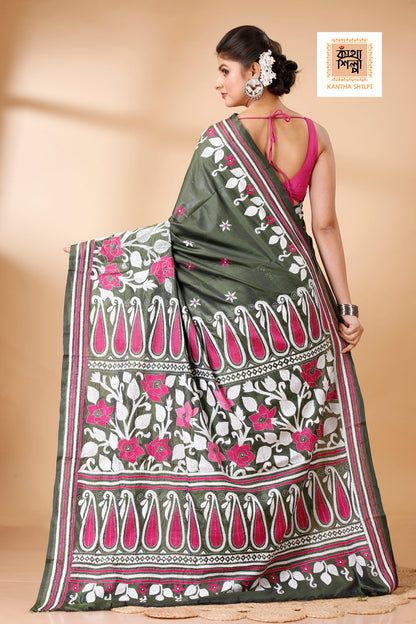 Bangalore Silk Kantha Stitch Saree SN202521874