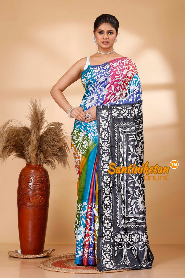 Pure Dye Tussar Silk Kantha Stitch Saree SN202521883