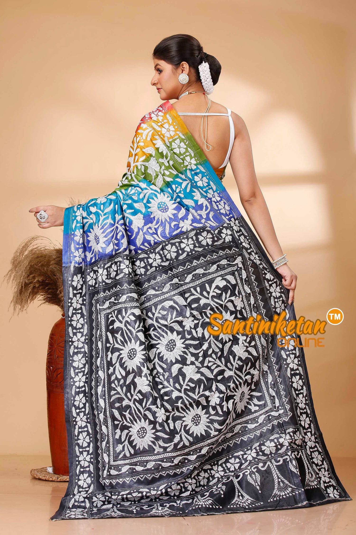 Pure Dye Tussar Silk Kantha Stitch Saree SN202521883