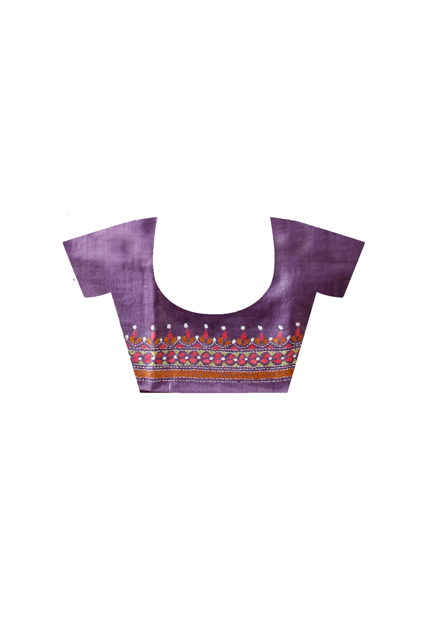 Mauve Dye Tussar Multicolor Thread Work Geometric Kantha Stitch Saree