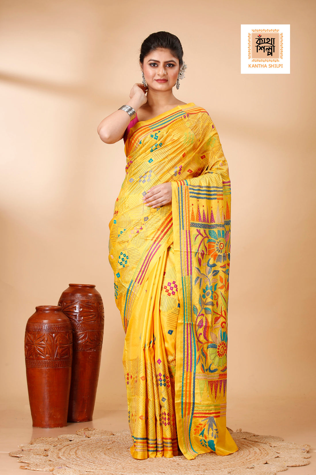 Bangalore Silk Kantha Stitch Saree SN202521892