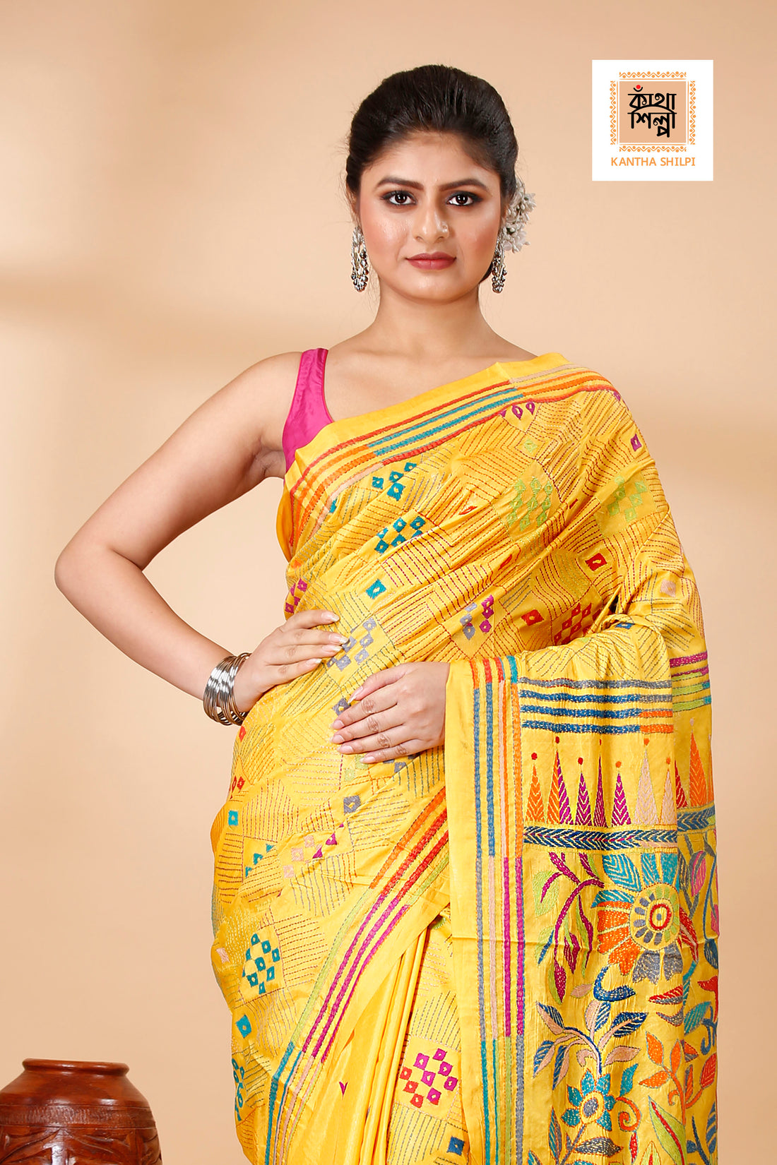 Bangalore Silk Kantha Stitch Saree SN202521892
