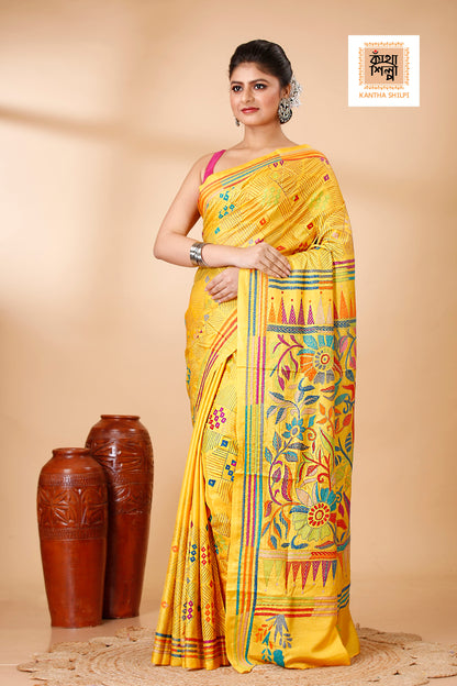 Bangalore Silk Kantha Stitch Saree SN202521892