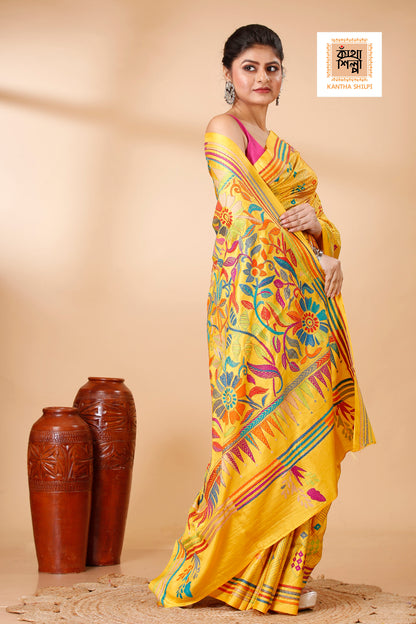 Bangalore Silk Kantha Stitch Saree SN202521892