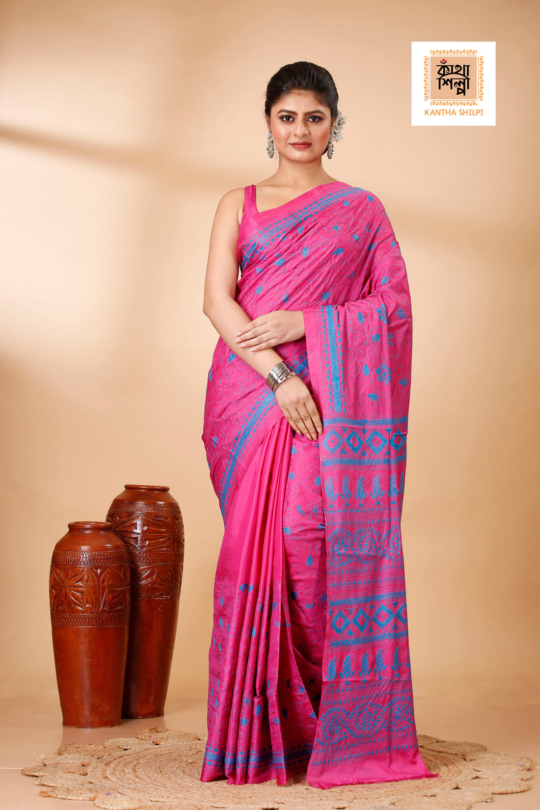 Bangalore Silk Kantha Stitch Saree SN202521898