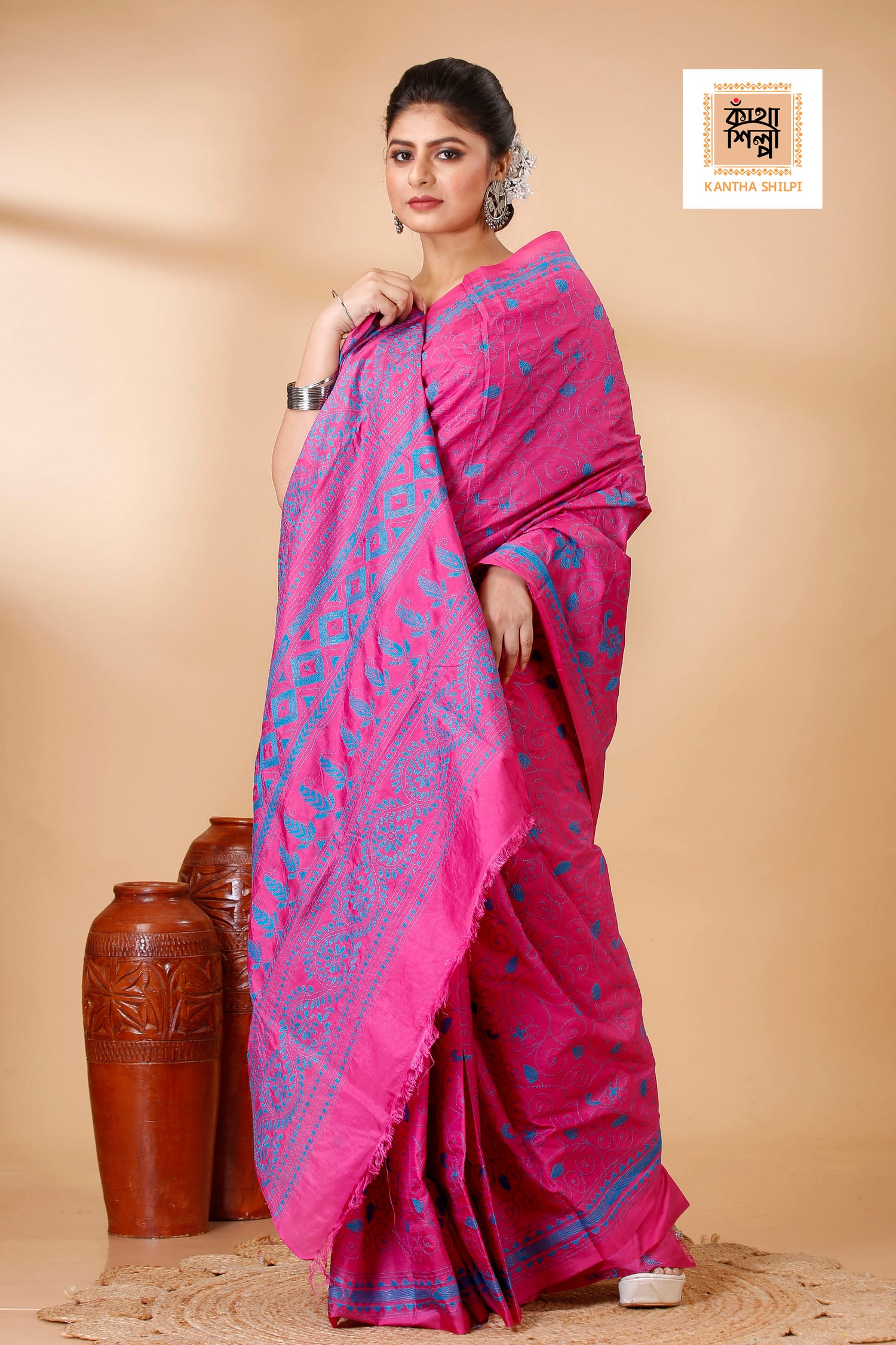 Bangalore Silk Kantha Stitch Saree SN202521898