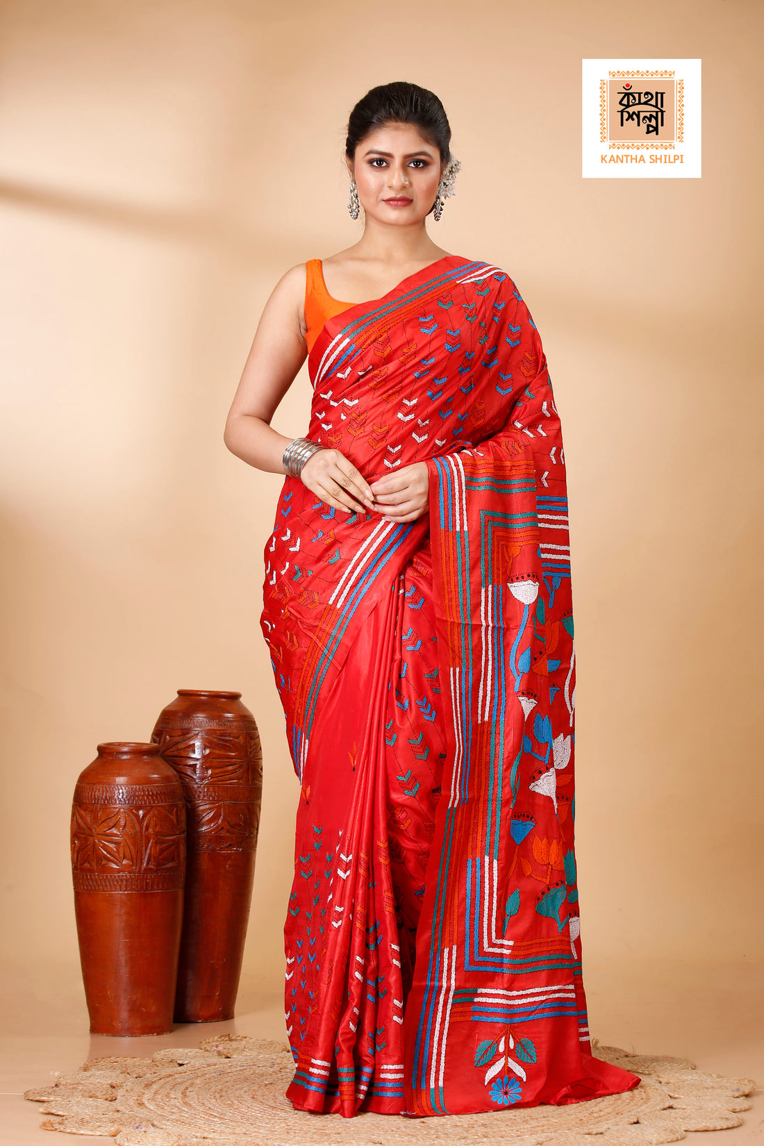 Bangalore Silk Kantha Stitch Saree SN202521934