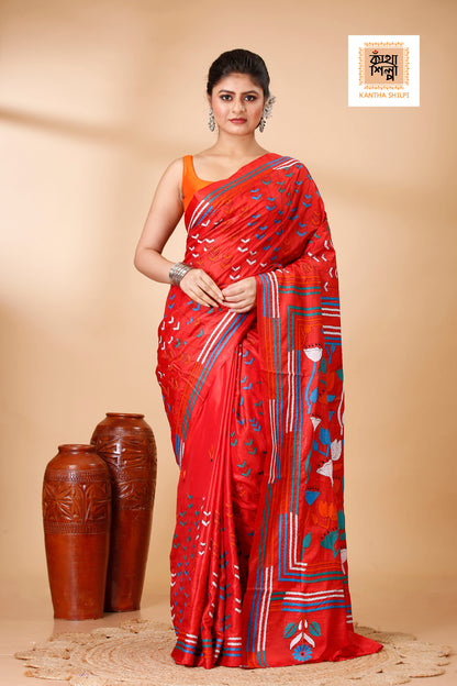 Bangalore Silk Kantha Stitch Saree SN202521934