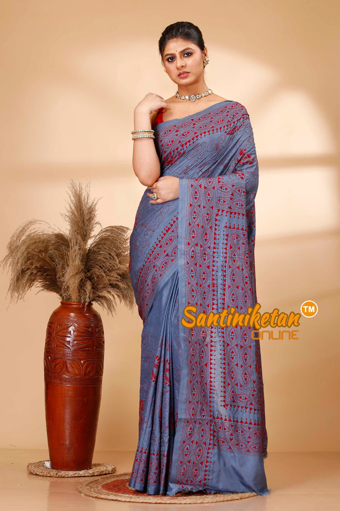 Butter Silk Kantha Stitch Saree SN202521936