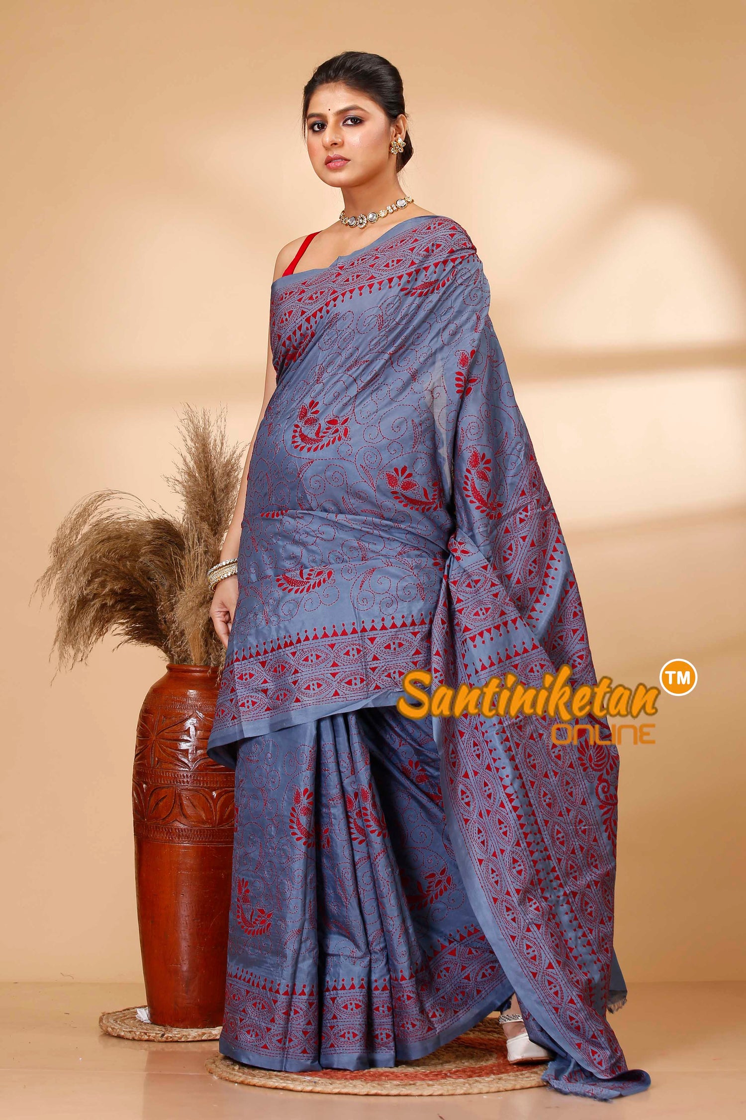 Butter Silk Kantha Stitch Saree SN202521936