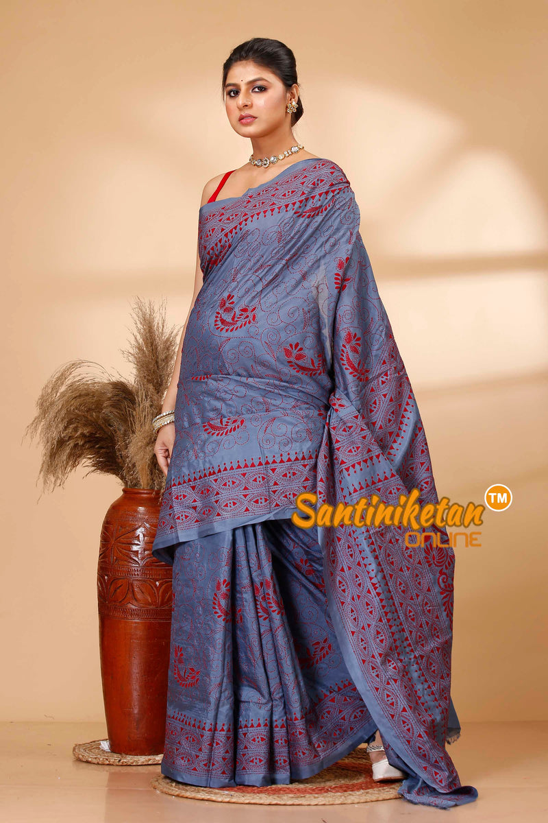 Butter Silk Kantha Stitch Saree SN202521936