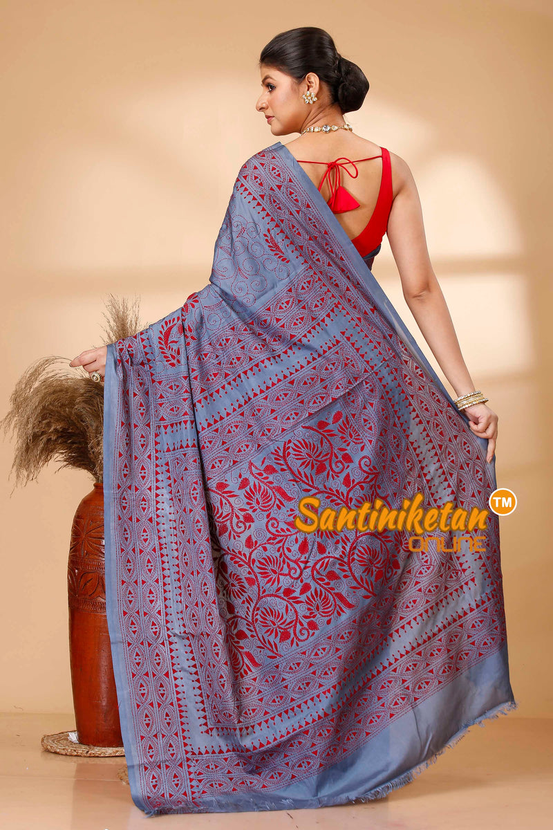 Butter Silk Kantha Stitch Saree SN202521936
