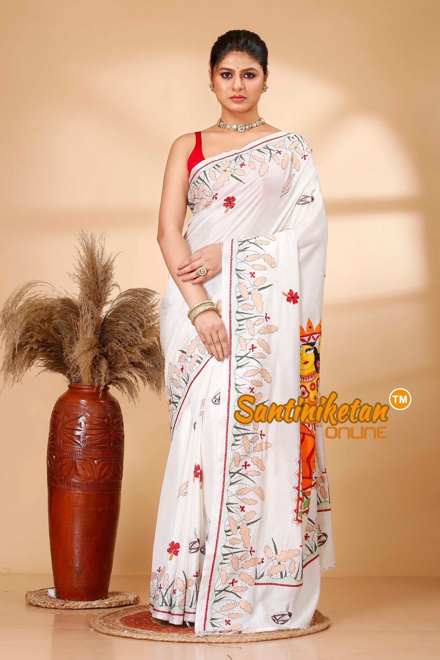 Butter Silk Kantha Stitch Saree SN202521942