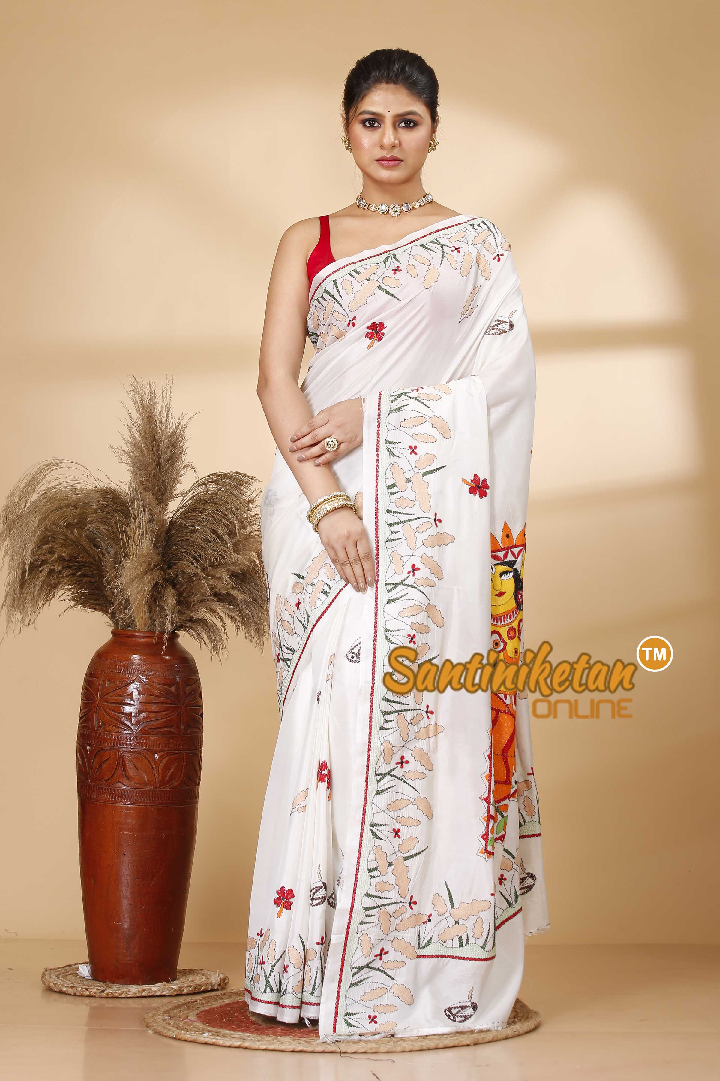 Butter Silk Kantha Stitch Saree SN202521942