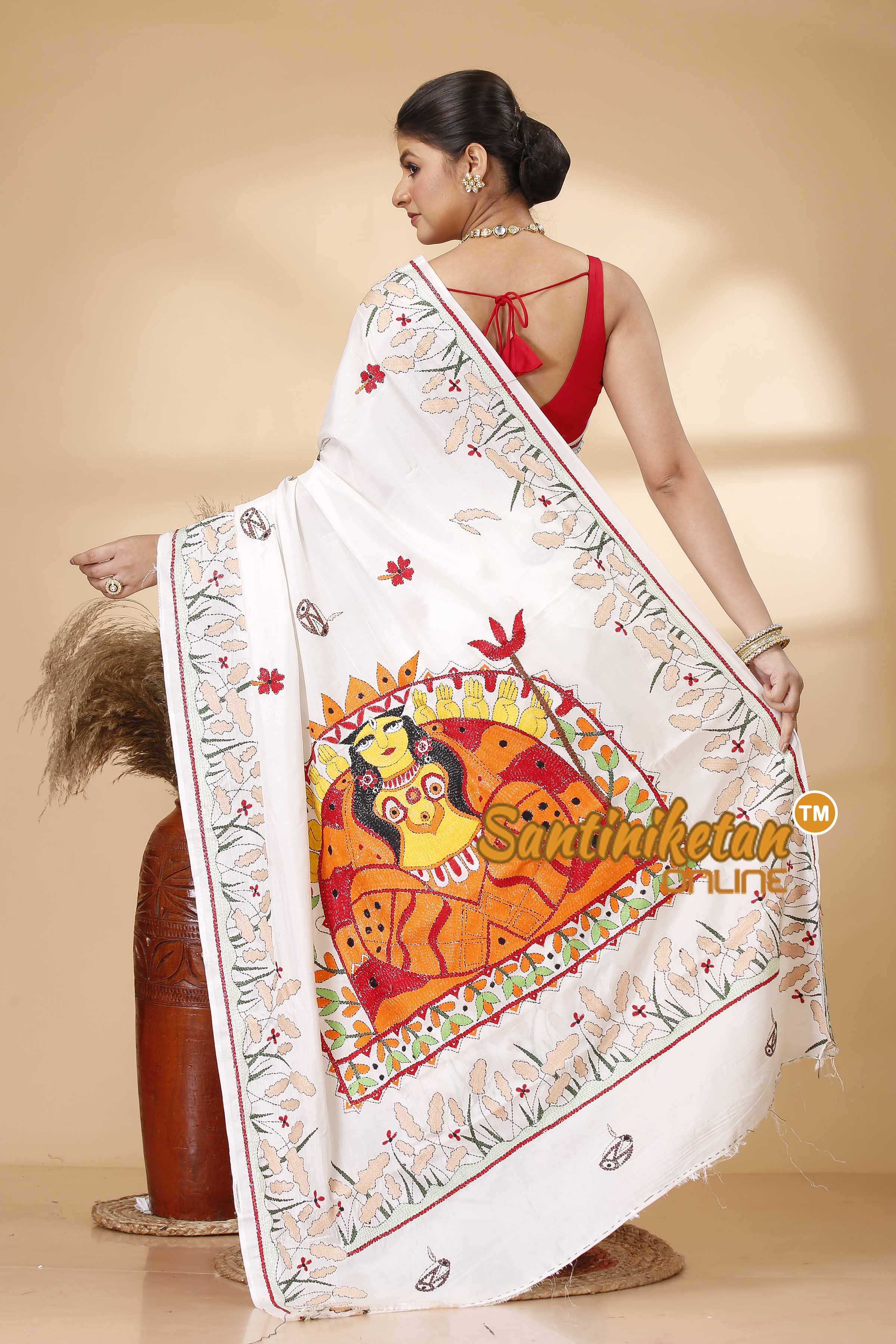 Butter Silk Kantha Stitch Saree SN202521942