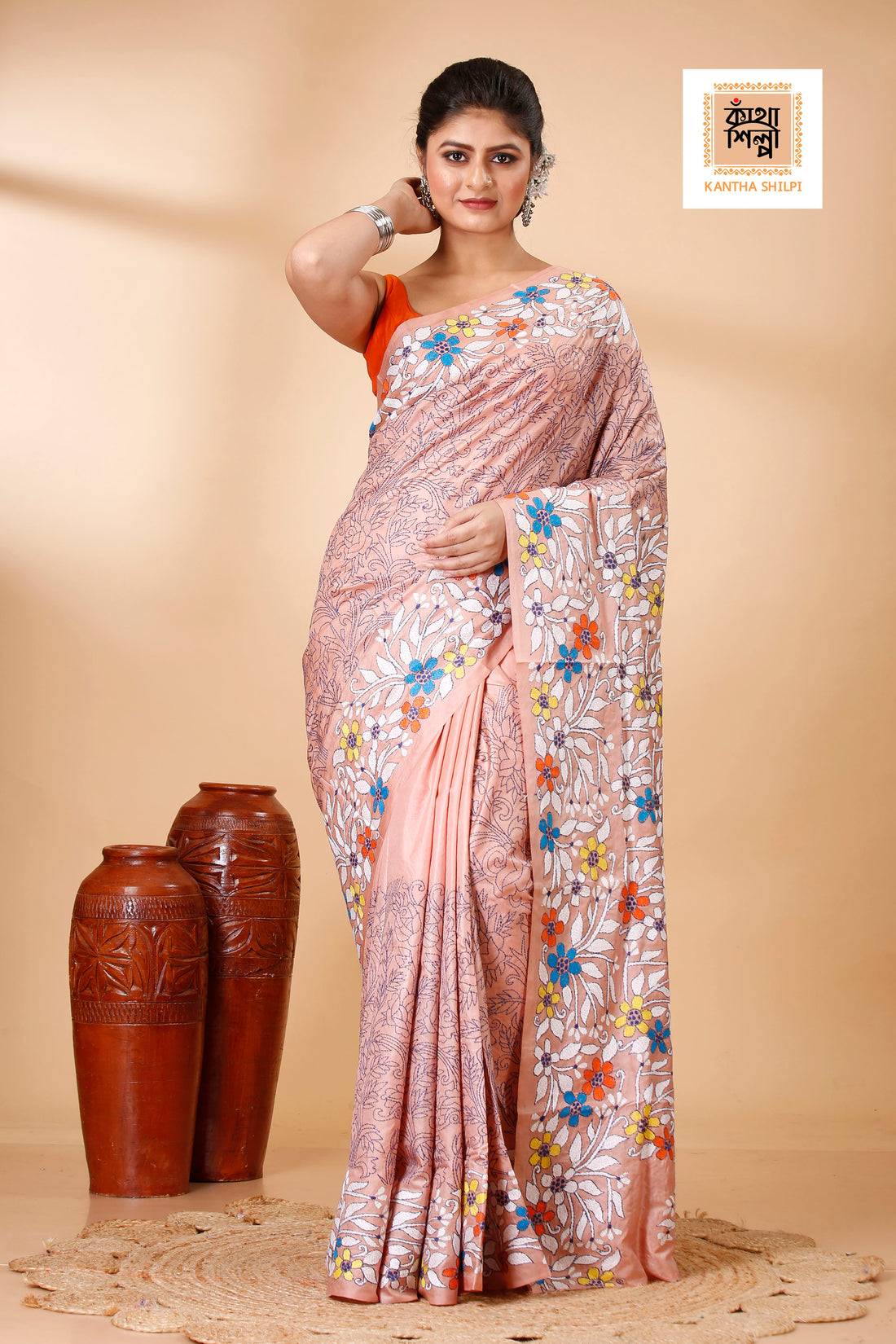 Pure Bangalore Silk Kantha Stitch Saree SN202521952