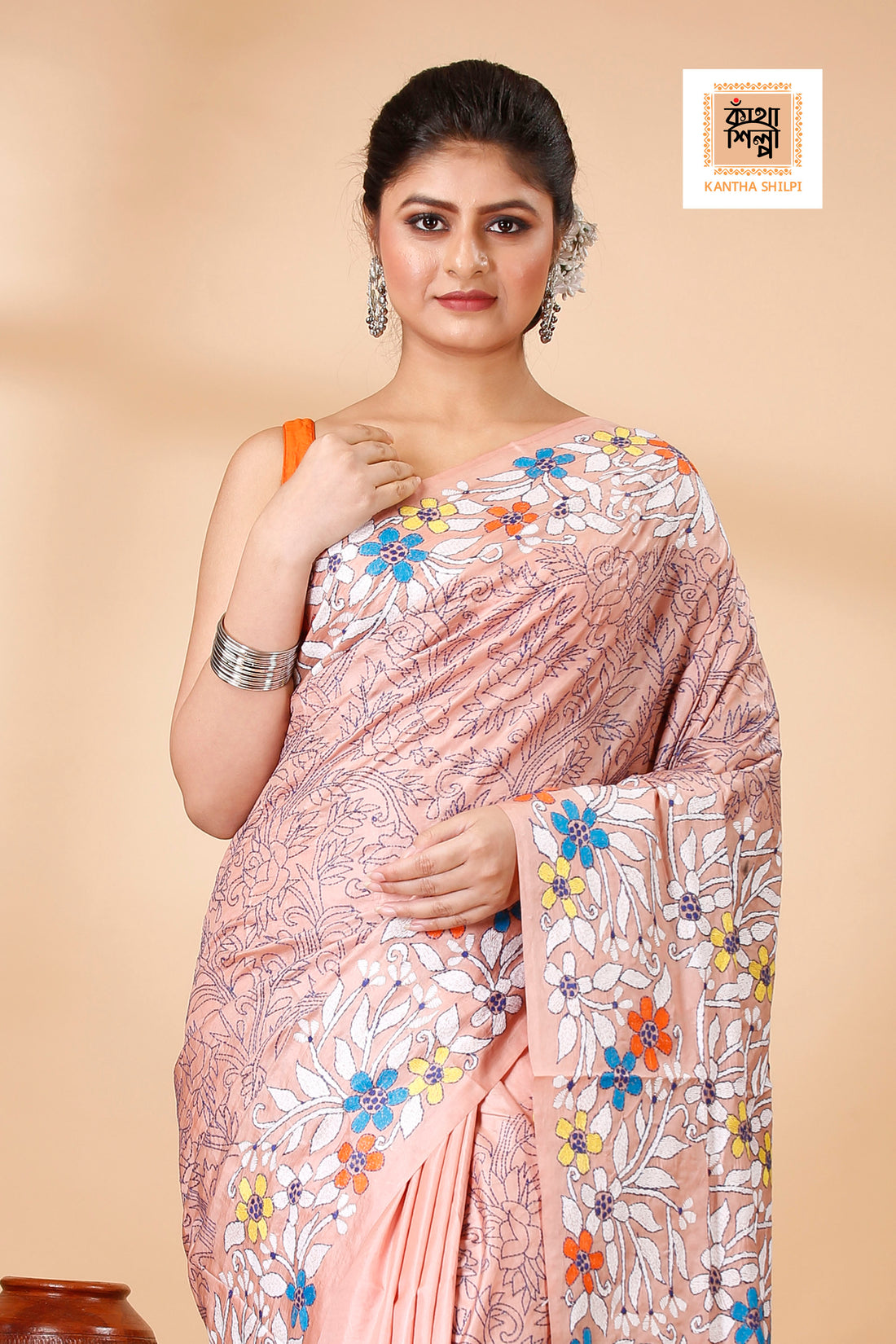 Pure Bangalore Silk Kantha Stitch Saree SN202521952