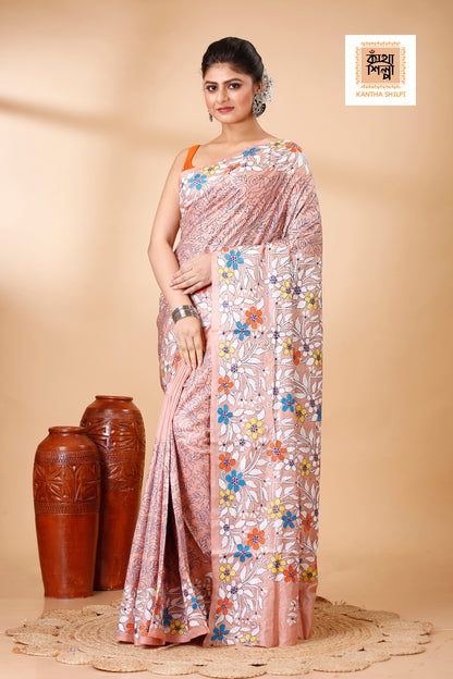 Pure Bangalore Silk Kantha Stitch Saree SN202521952