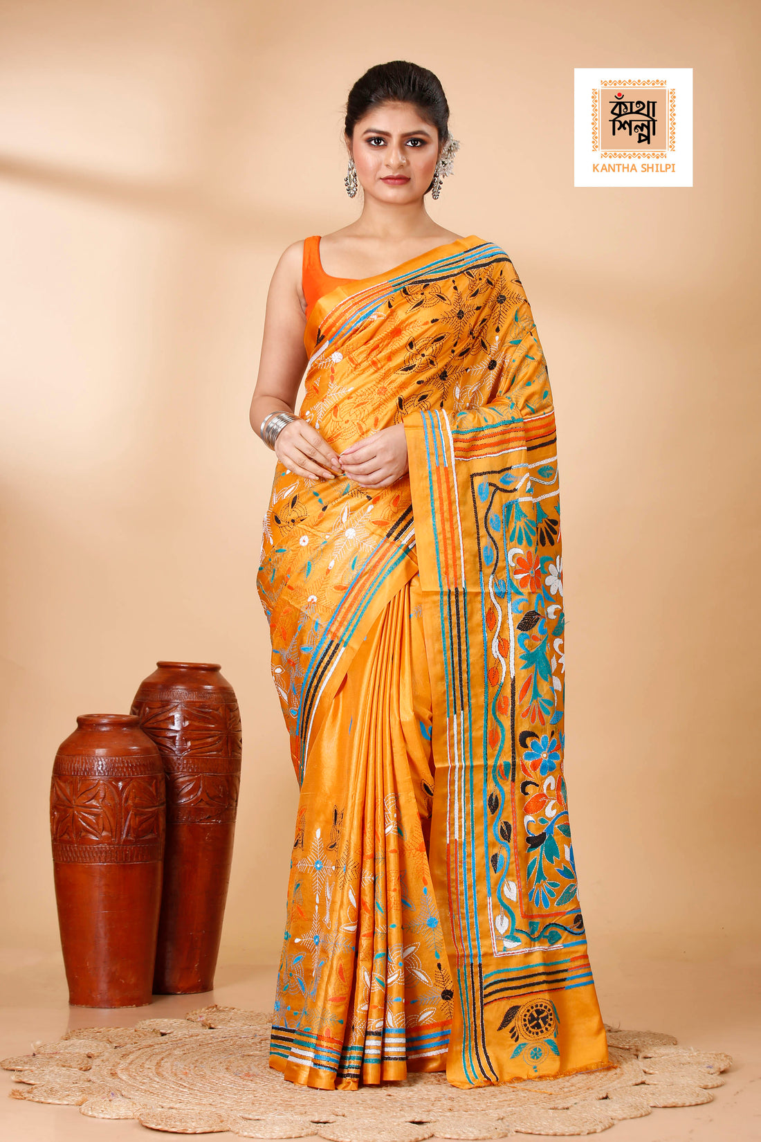 Bangalore Silk Kantha Stitch Saree SN202521964