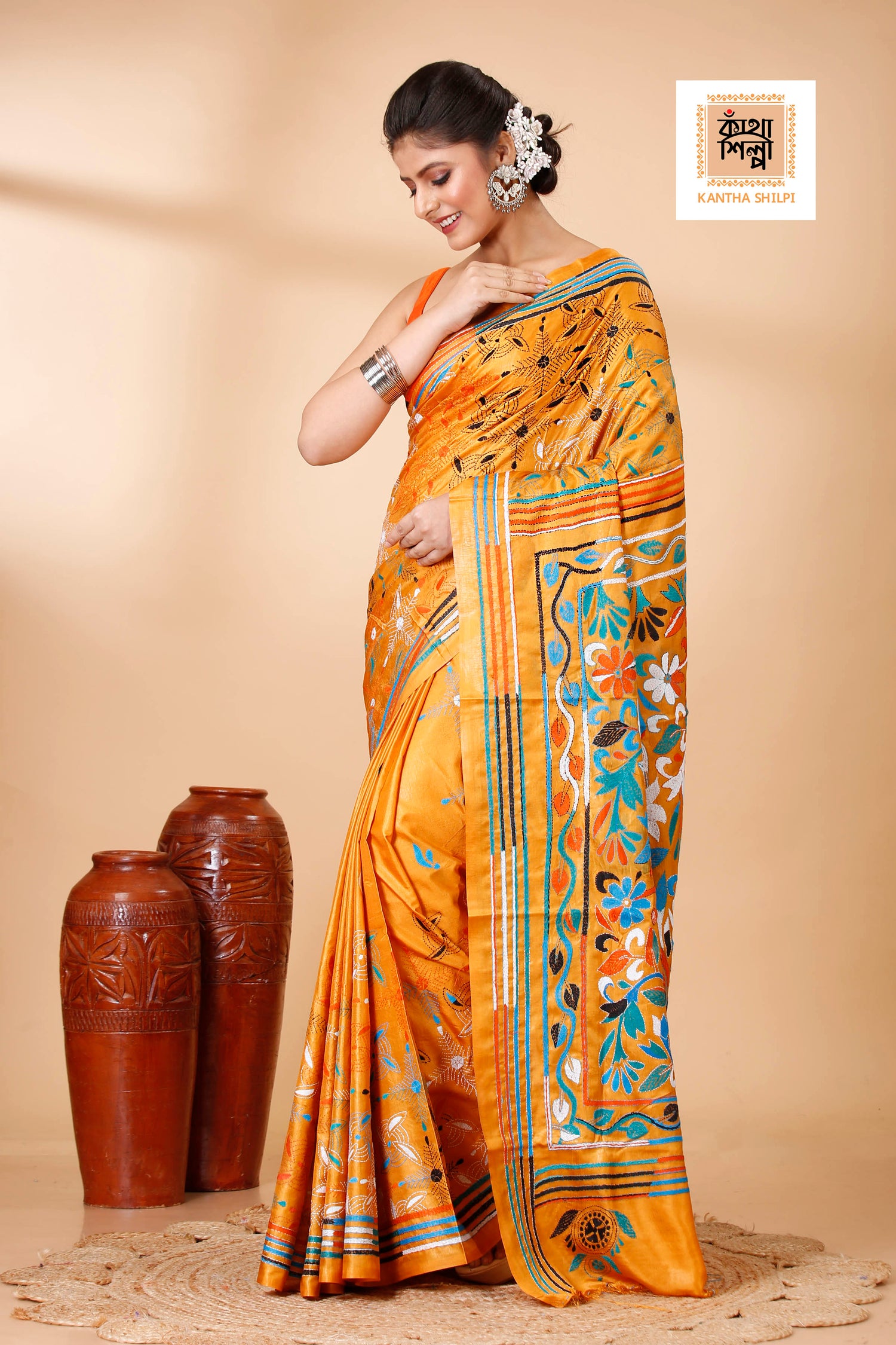 Bangalore Silk Kantha Stitch Saree SN202521964
