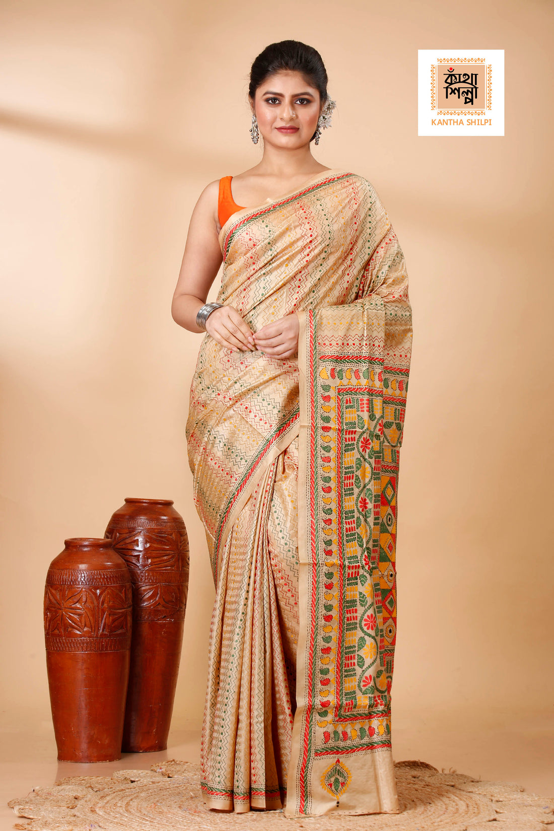 Pure Bangalore Silk Kantha Stitch Saree SN202521976