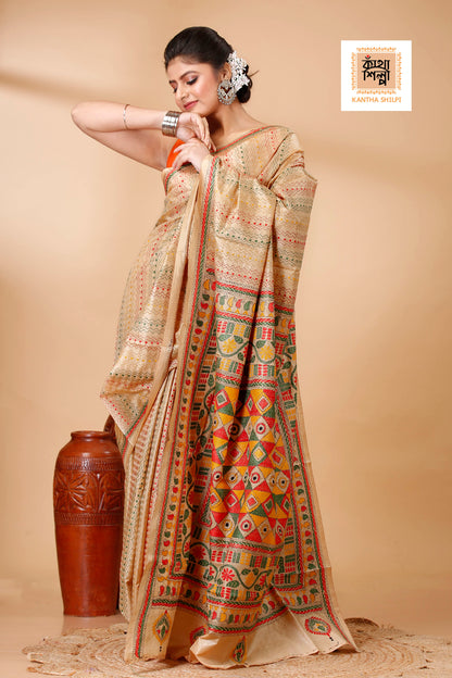 Pure Bangalore Silk Kantha Stitch Saree SN202521976