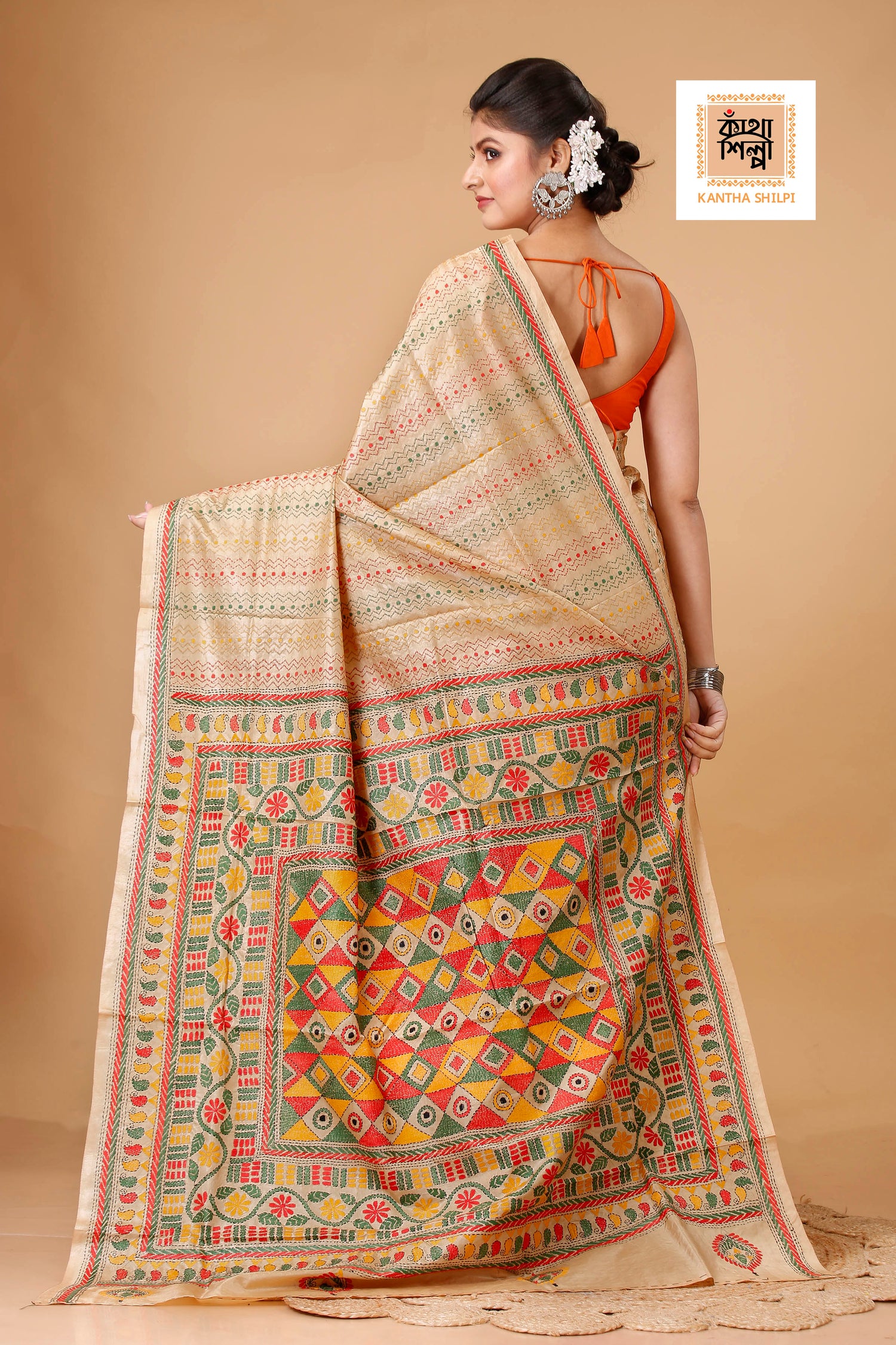 Pure Bangalore Silk Kantha Stitch Saree SN202521976