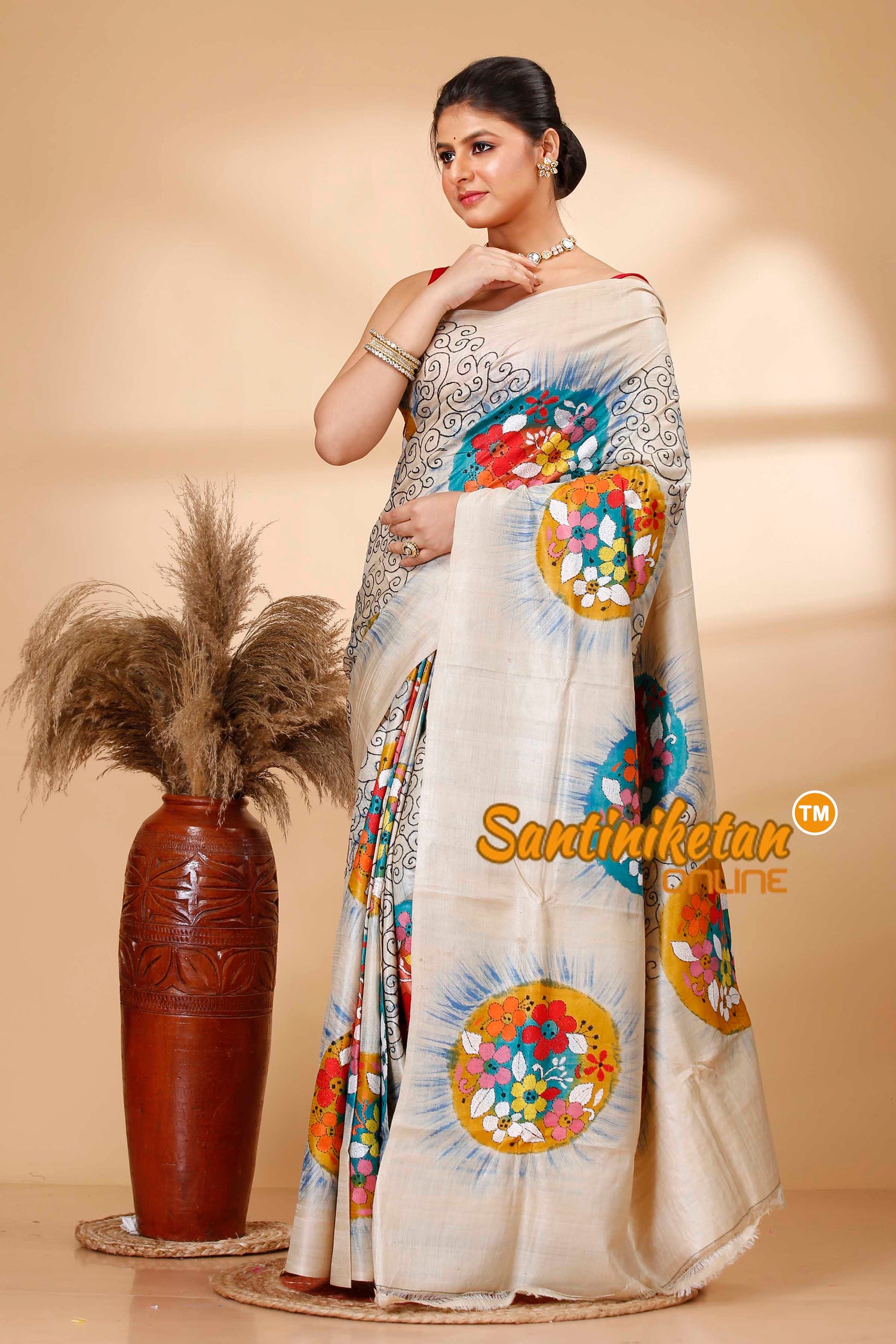 Pure Gachi Tussar Silk Kantha Stitch Saree SN202521984