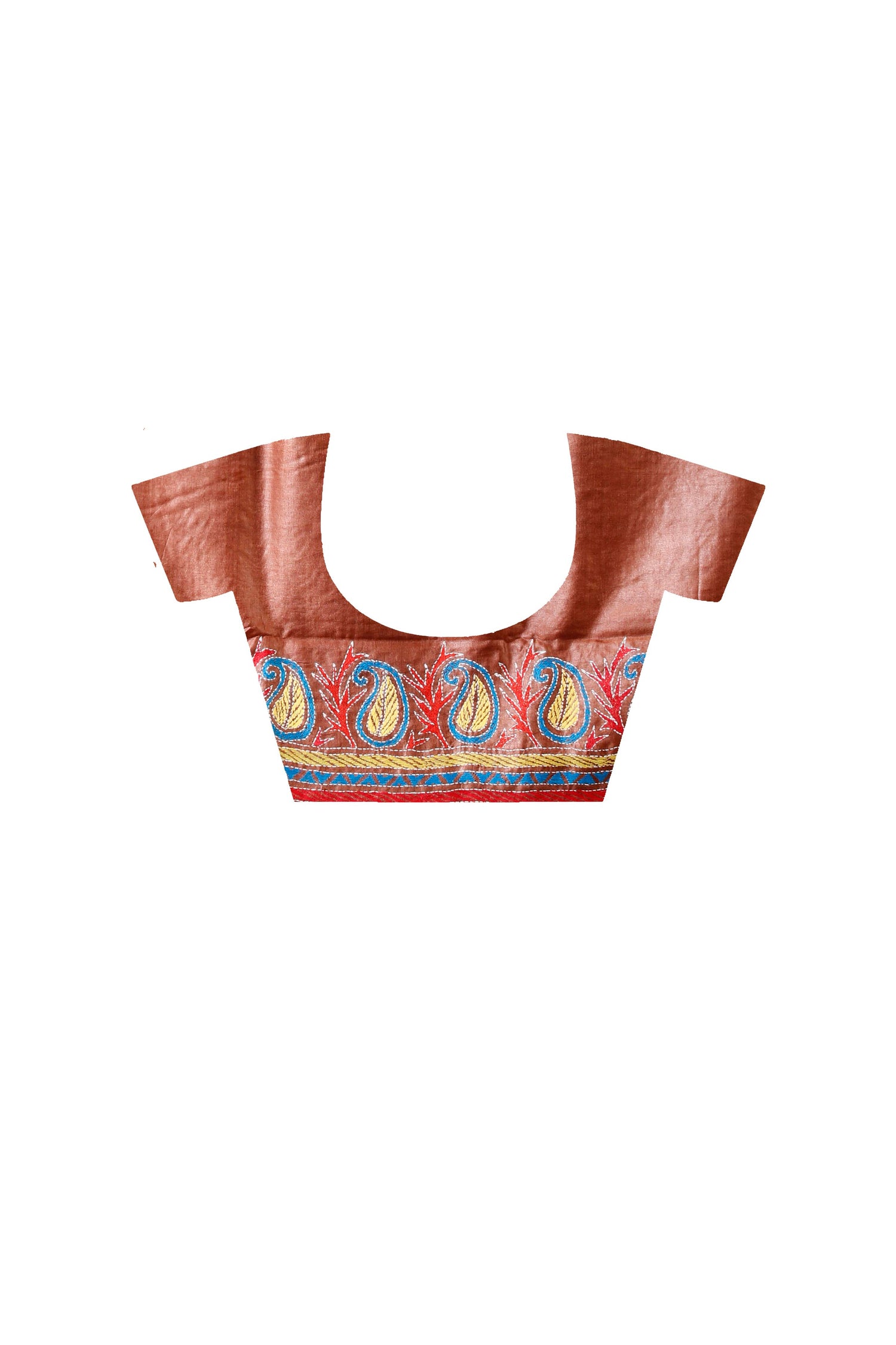 Cinnamon Dye Tussar Multicolor Thread Work Floral Kalka Design Kantha Stitch Saree