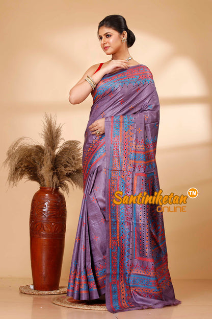 Pure Dye Tussar Silk Kantha Stitch Saree SN202521996