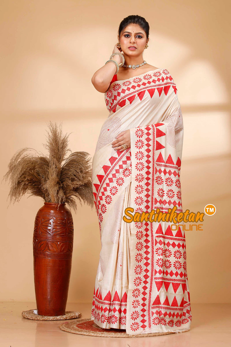Pure Gachi Tussar Silk Kantha Stitch Saree SN202522008