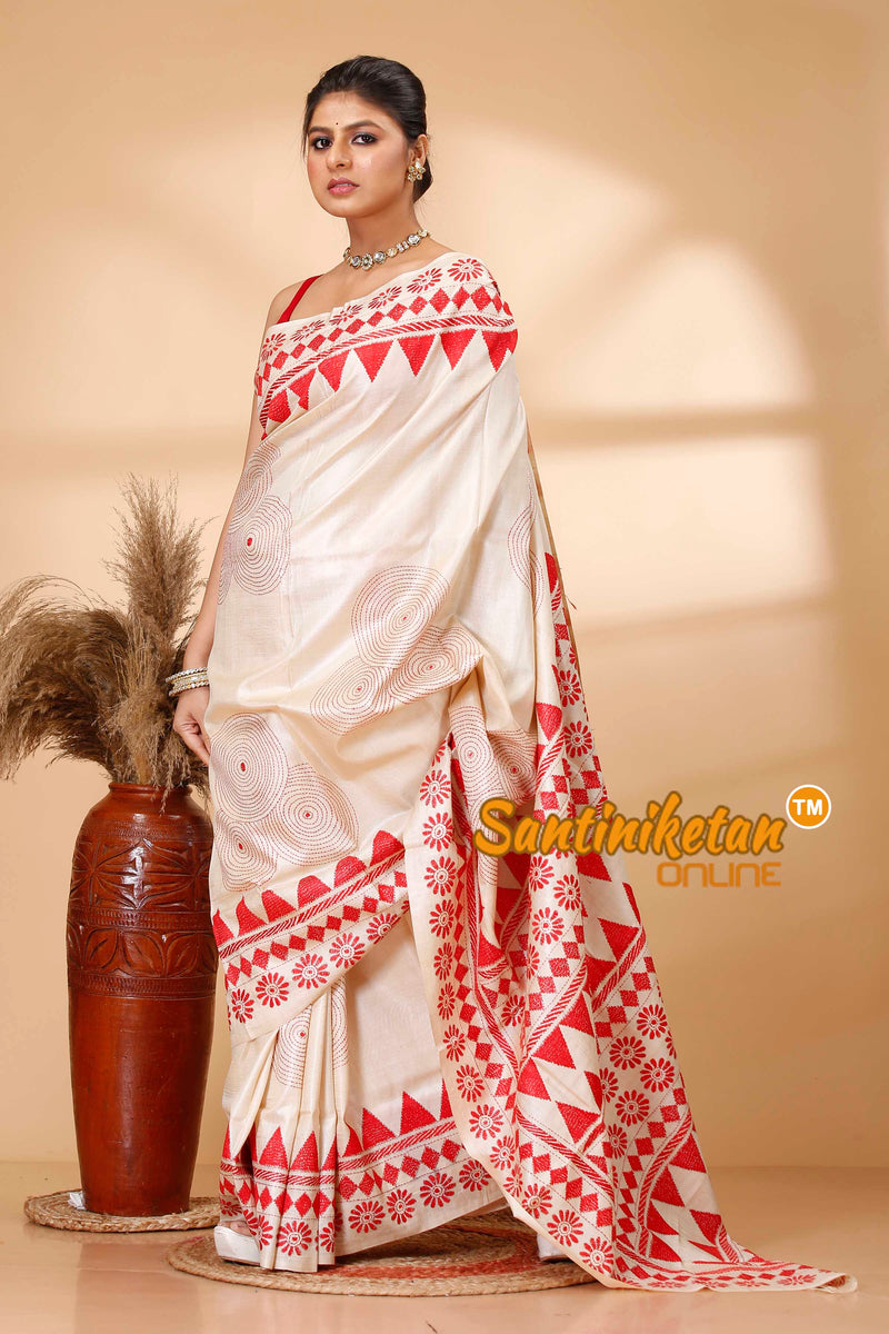 Pure Gachi Tussar Silk Kantha Stitch Saree SN202522008