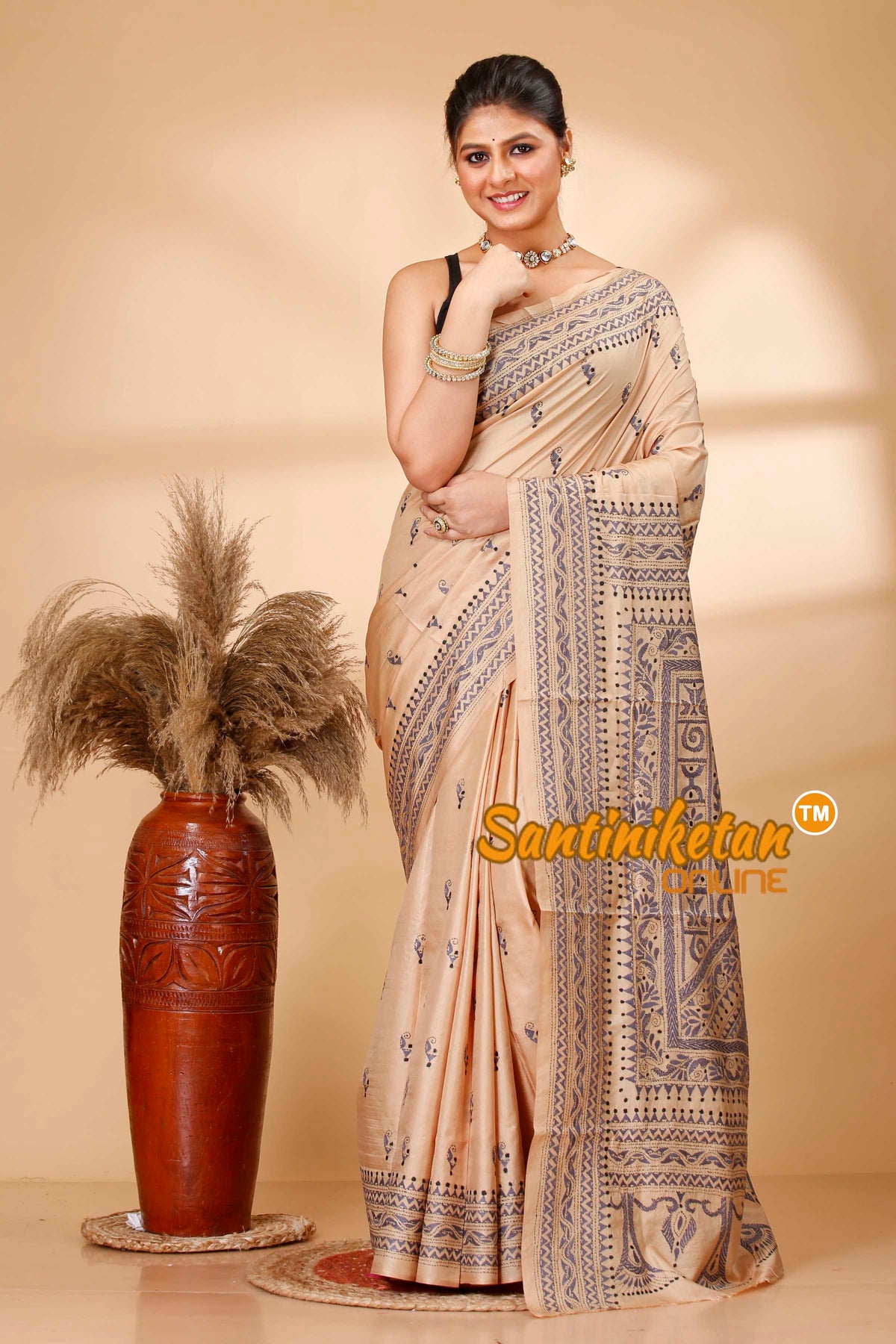 Pure Bangalore Silk Kantha Stitch Saree