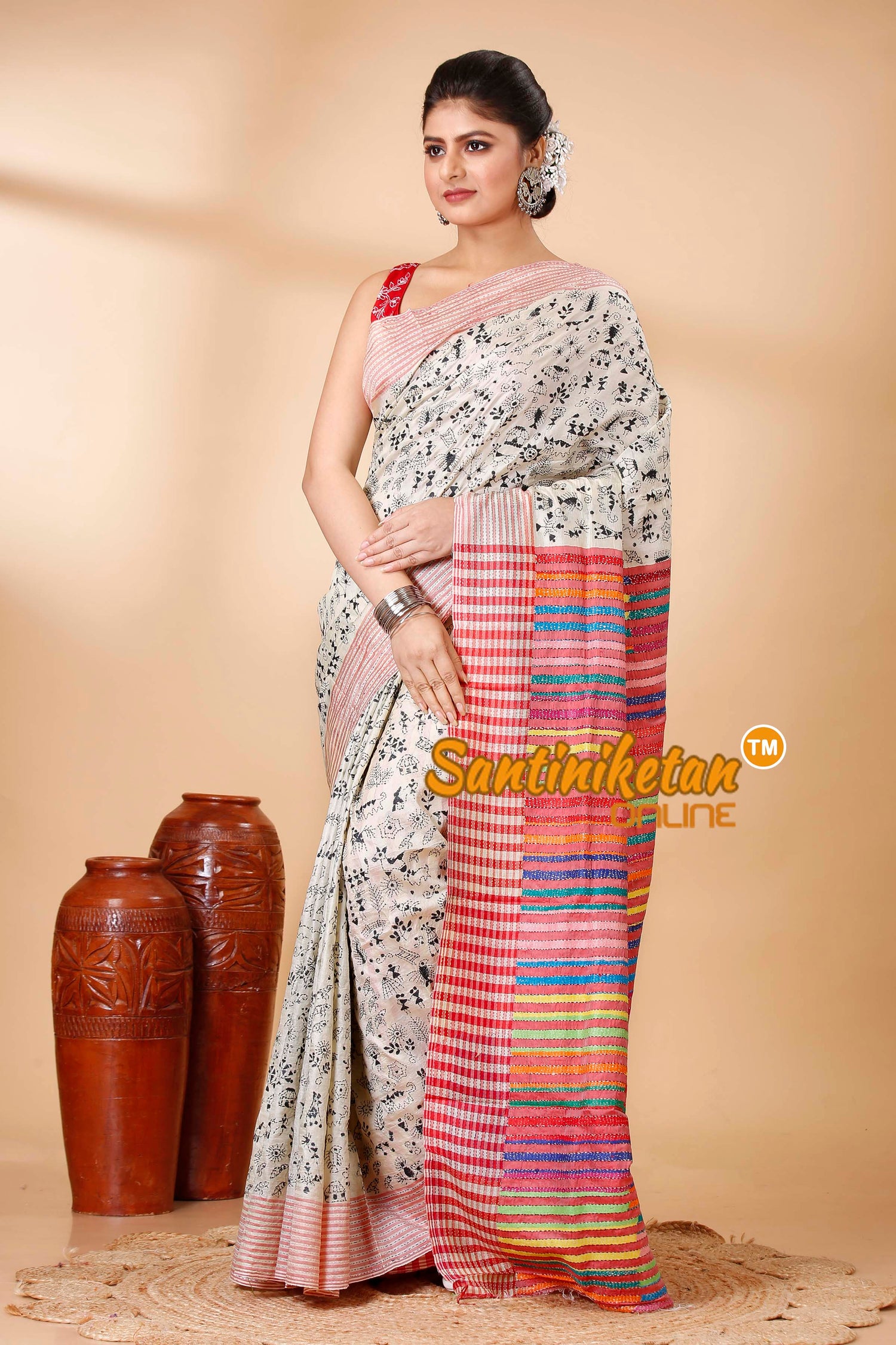Bishnupuri (Katan) Silk Kantha Stitch Saree SN202522062