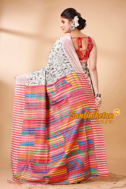 Bishnupuri (Katan) Silk Kantha Stitch Saree SN202522062