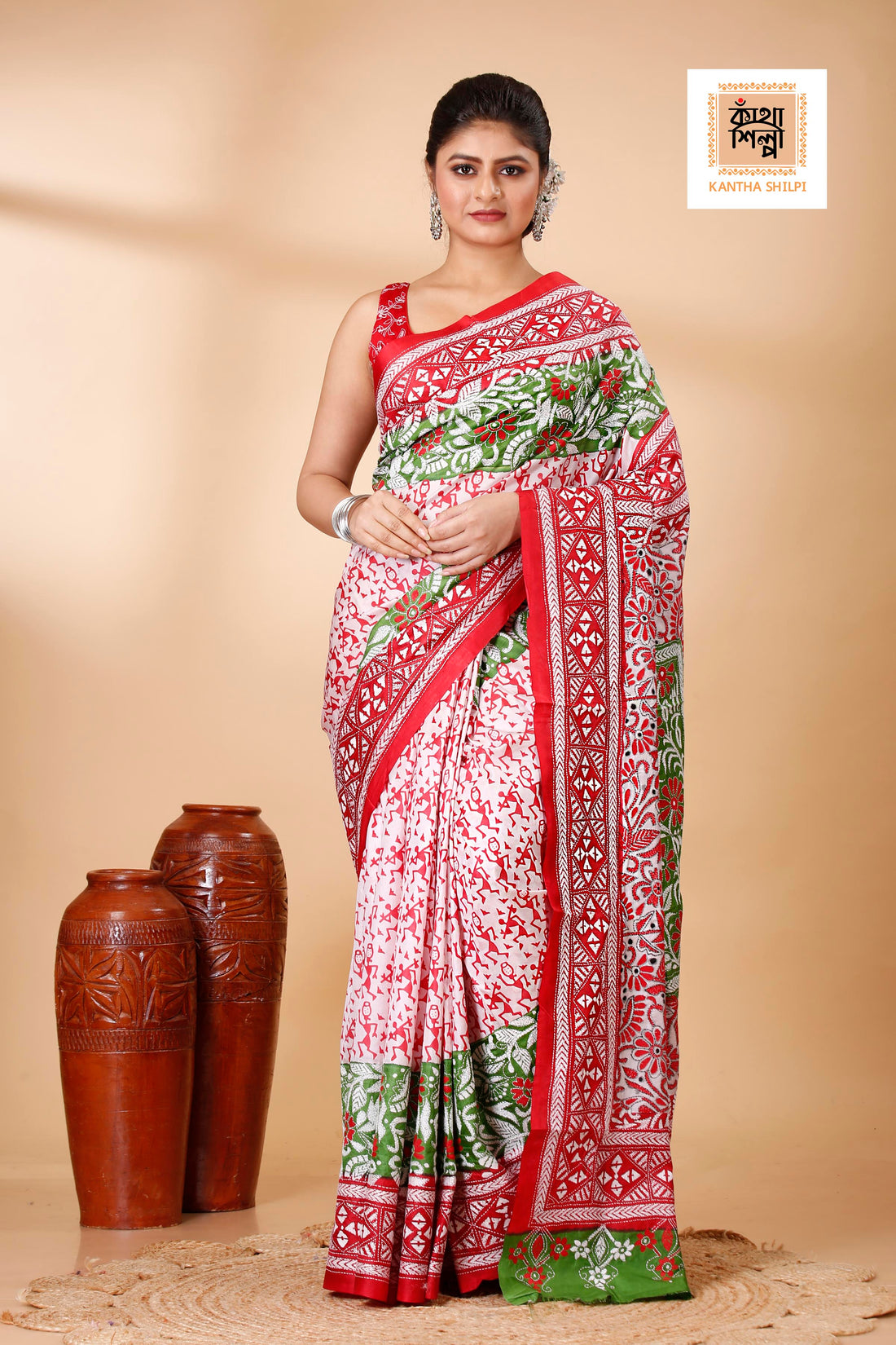 Pure Bangalore Silk Kantha Stitch Saree SN202522111