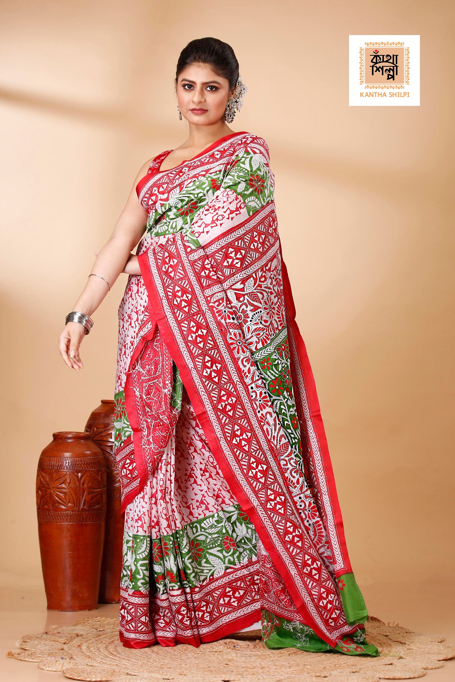 Pure Bangalore Silk Kantha Stitch Saree SN202522111